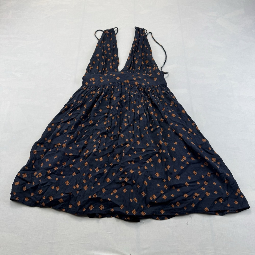 Kimchi Blue M Navy Orange Geometric Print Tie Strap Mini Dress